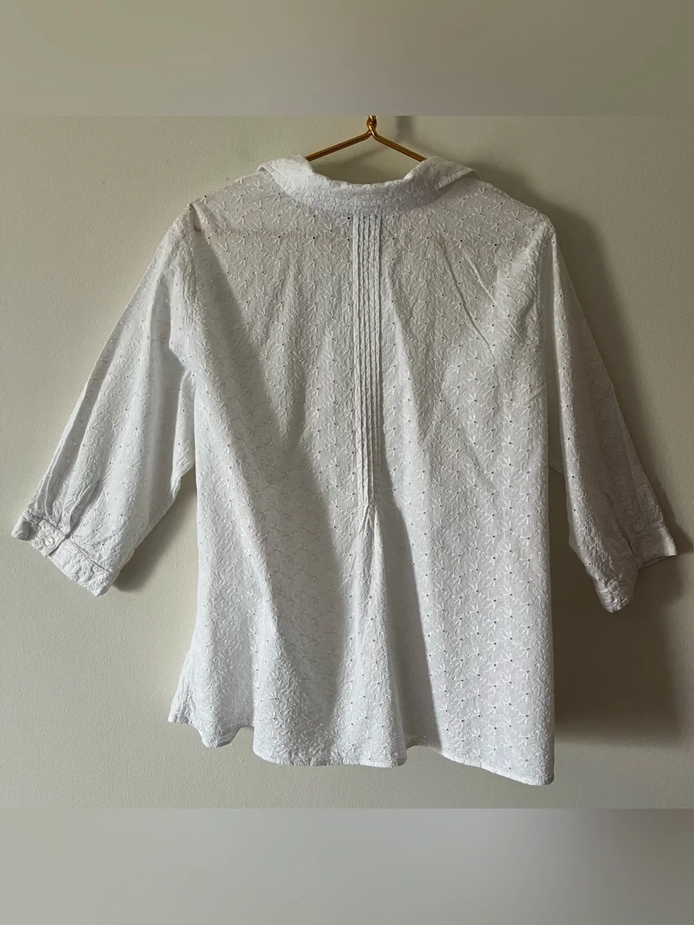 J.Jill White Eyelet Cotton Pintuck Popover Top 3/4 Sleeve Cottagecore Modest 2X